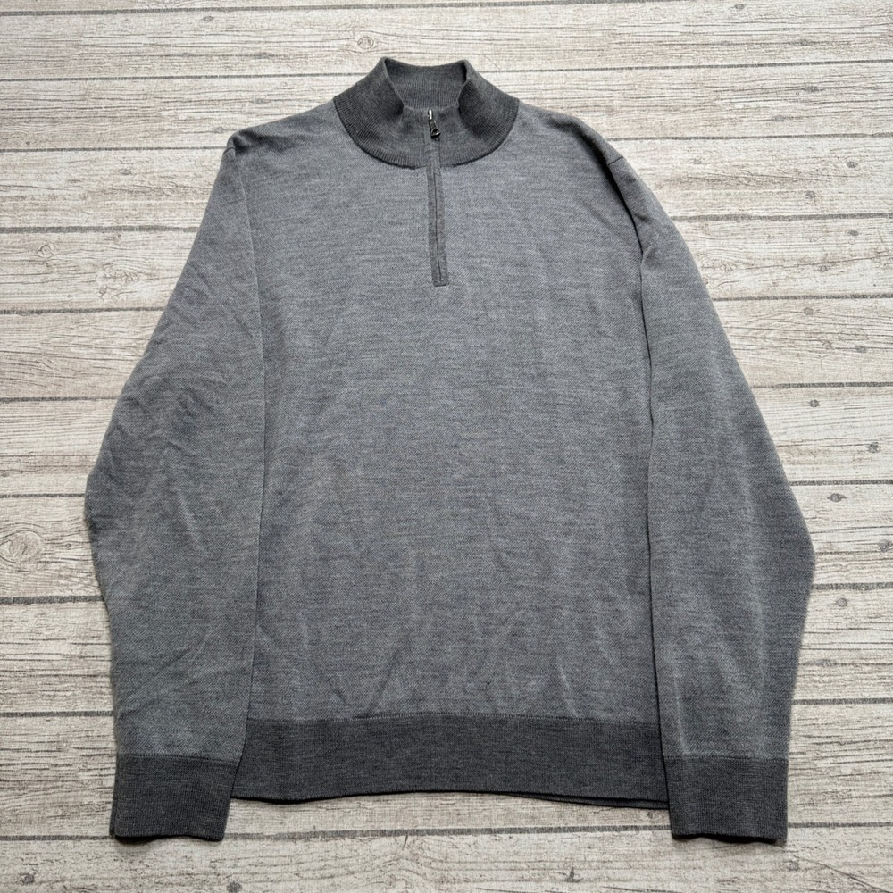 Brooks Brothers Sweater Mens XL Gray Extra Fine Merino Wool Quarter Zip Pullover
